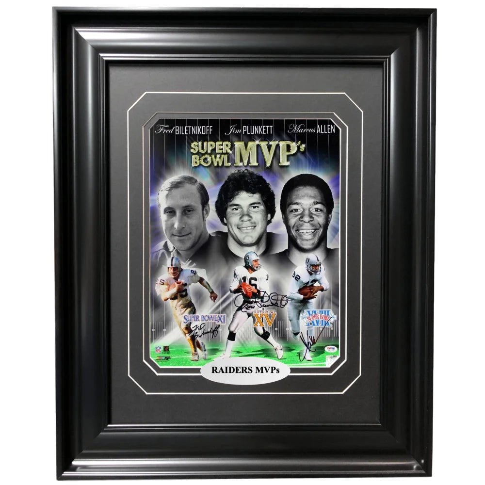 Raiders Sb Mvps - Biletnikoff Allen Plunkett Signed Framed 16x20 PSA/DNA COA Autograph Las Vegas
