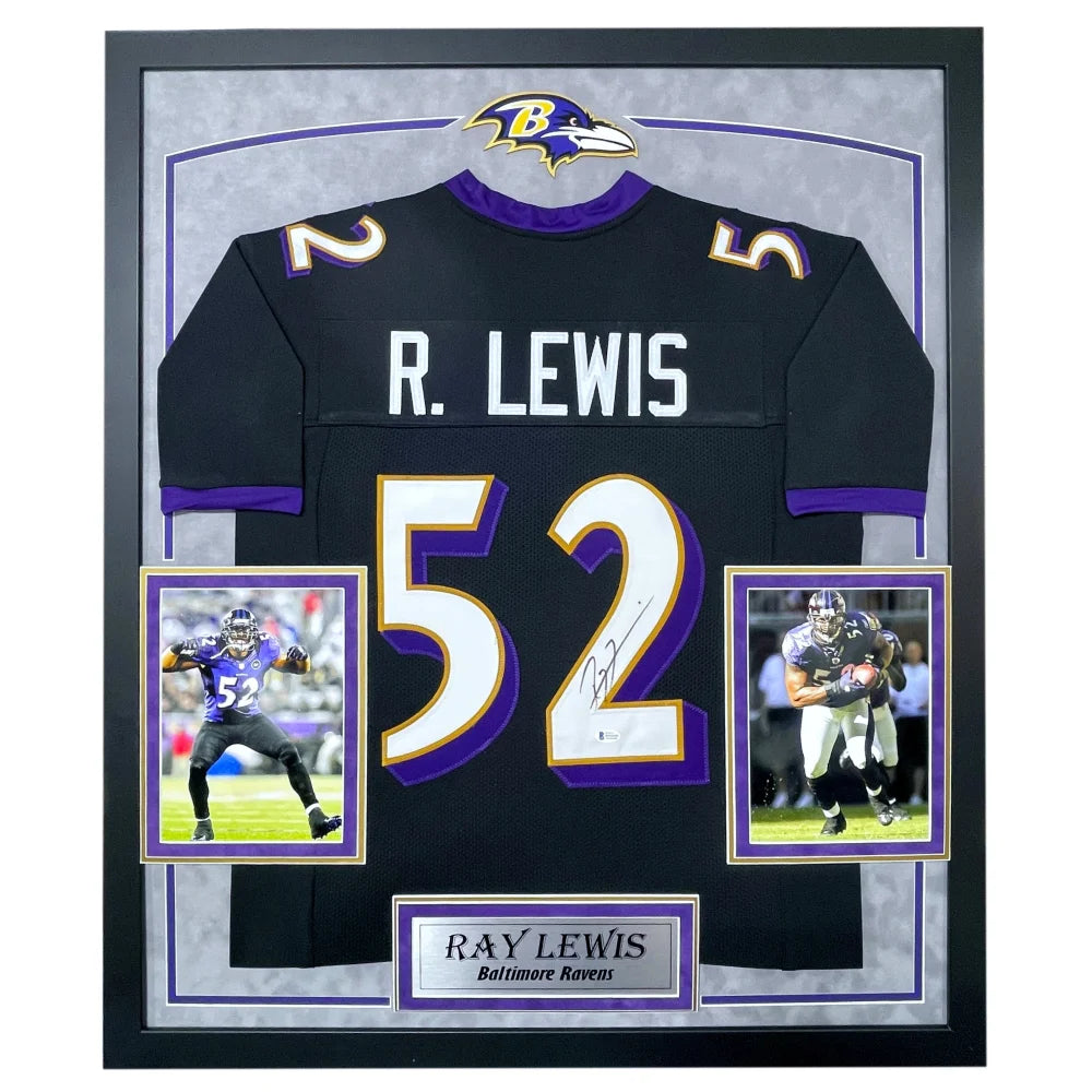 Ray Lewis Autographed Baltimore Ravens Black Jersey Framed BAS Signed Memorabilia