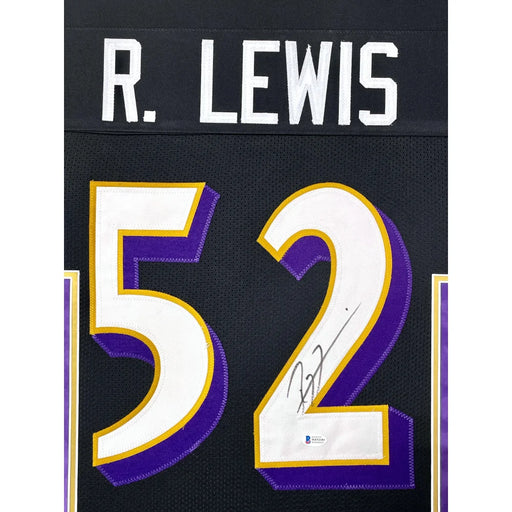 Ray Lewis Autographed Baltimore Ravens Black Jersey Framed BAS Signed Memorabilia