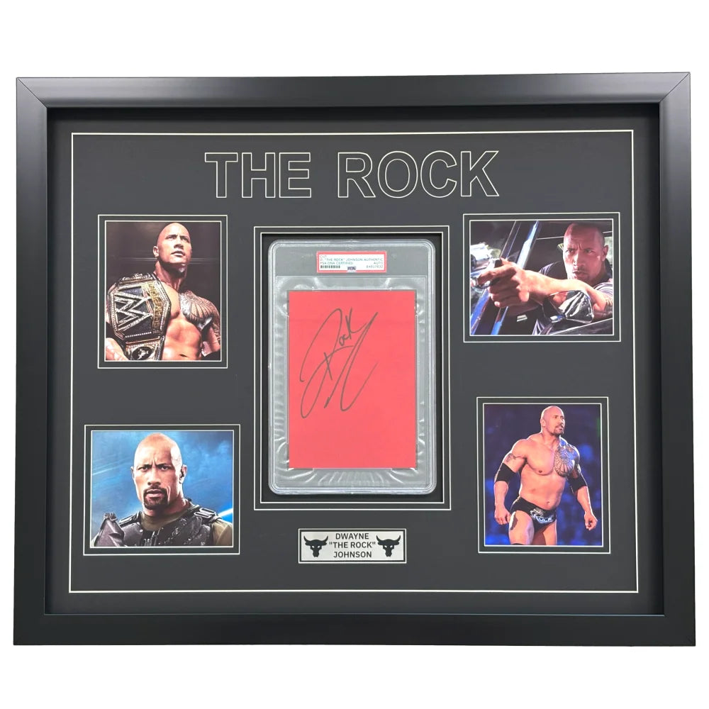 The Rock Autographed Encapsulated Cut Authentic Framed PSA WWE Dwayne Johnson