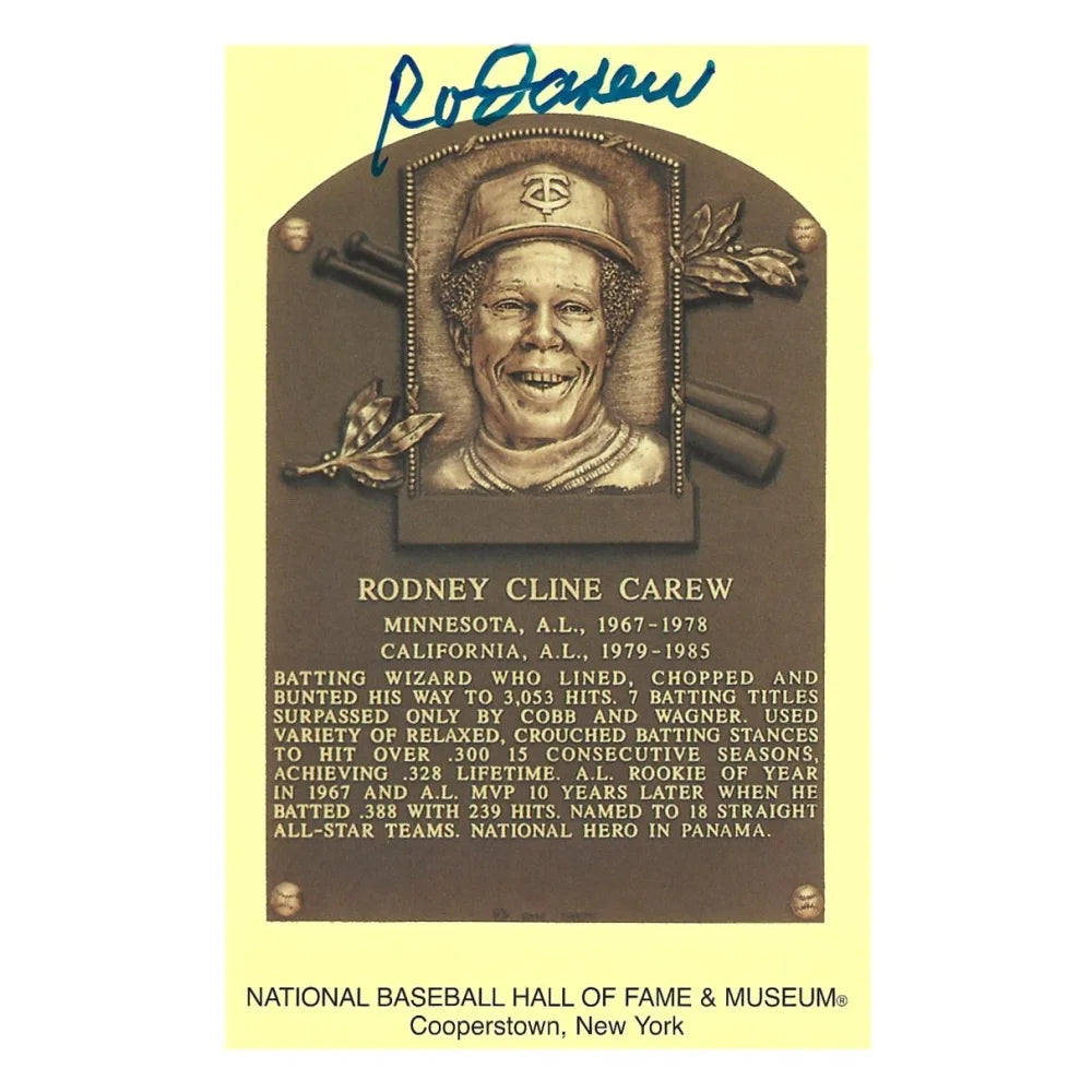 Rod Carew Signed HOF Plaque Postcard JSA COA Minnesota Twins Autograph