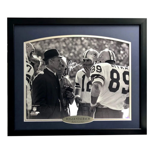 Roger Staubach Signed Cowboys Framed 16x20 Photo w/ Tom Landry JSA COA Dallas Autograph