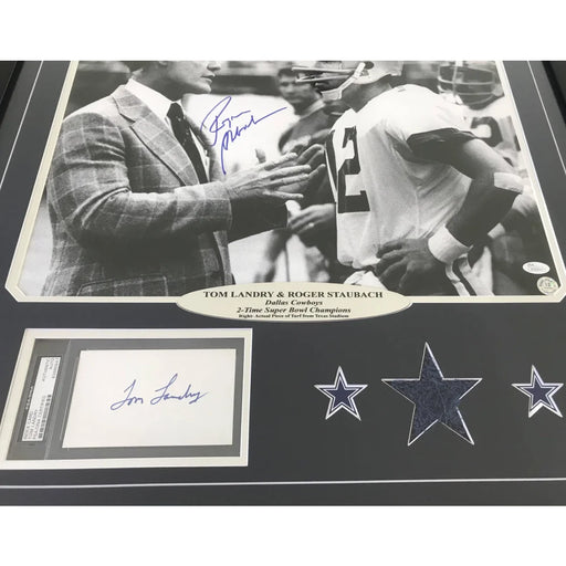 Roger Staubach / Tom Landry Signed Framed 16X20 Cut JSA PSA COA W/ 16X Cowboys Autograph