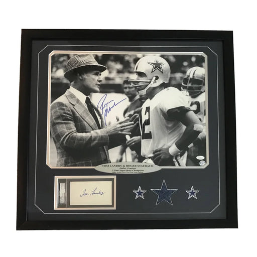 Roger Staubach / Tom Landry Signed Framed 16X20 Cut JSA PSA COA W/ 16X Cowboys Autograph