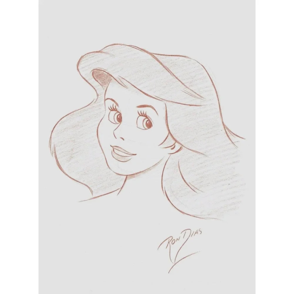 Ron Dias Hand Drawing Signed Authentic Sketch Of Ariel Little Mermaid Disney