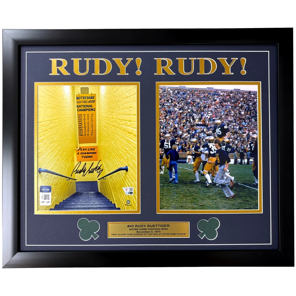 Rudy Ruettiger Autographed Notre Dame 8x10 Photo Framed Signed Fanatics COA Movie