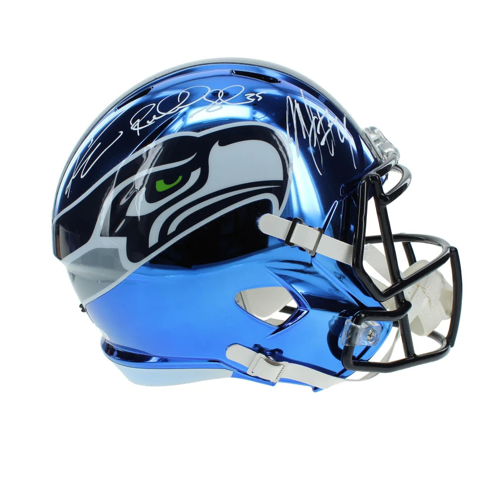 Russell Wilson Marshawn Lynch Richard Sherman Signed Seahawks Chrome Helmet JSA