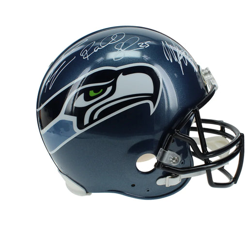 Russell Wilson Marshawn Lynch Richard Sherman Triple Signed Seattle Seahawks Helmet JSA COA