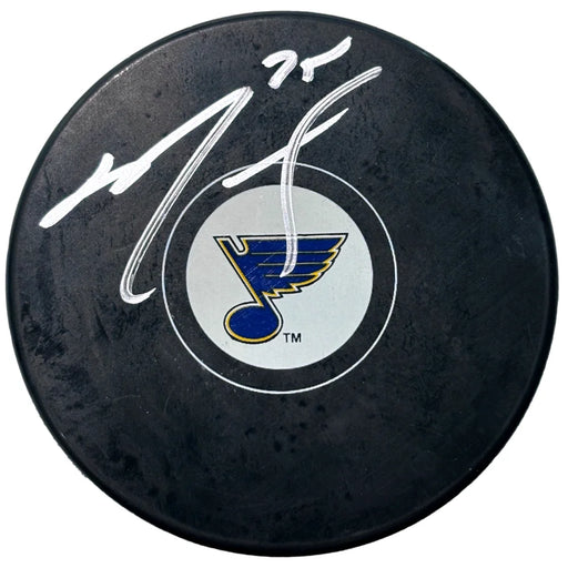 Ryan Reaves Autographed St. Louis Blues Logo NHL Hockey Puck Signed IGM COA
