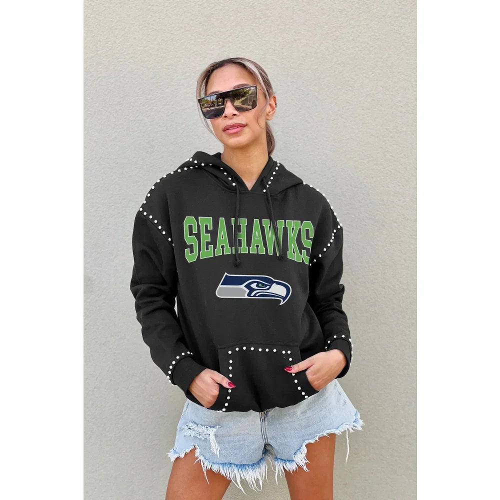 Seattle Seahawks Women’s Gameday Couture Studded Catch the Vibe Pullover Hoodie