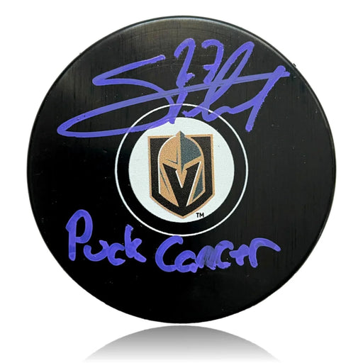 Shea Theodore Autograph Vegas Golden Knights Puck COA Inscribed ’Puck Cancer’