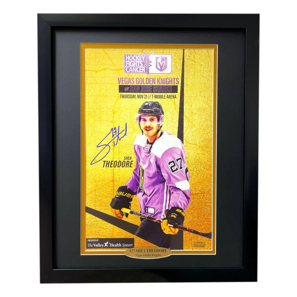 Shea Theodore Autographed Framed Vegas Golden Knights Poster COA 11/21/19 ’Hockey Fights Cancer’