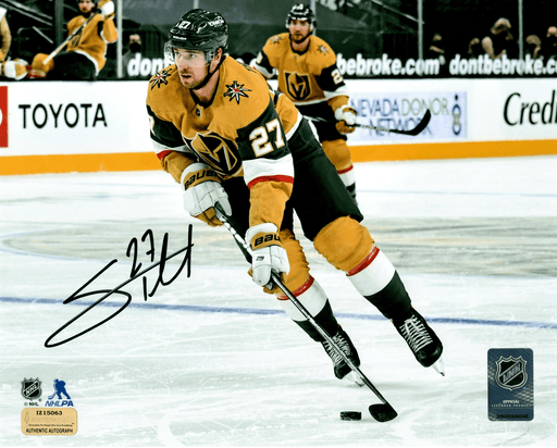 Shea Theodore Autographed Vegas Golden Knights 11x14 Photo COA Inscriptagraphs Signed Gold Jersey