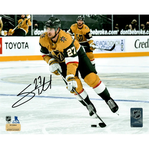 Shea Theodore Autographed Vegas Golden Knights 8x10 Photo COA Inscriptagraphs Signed Gold Jersey