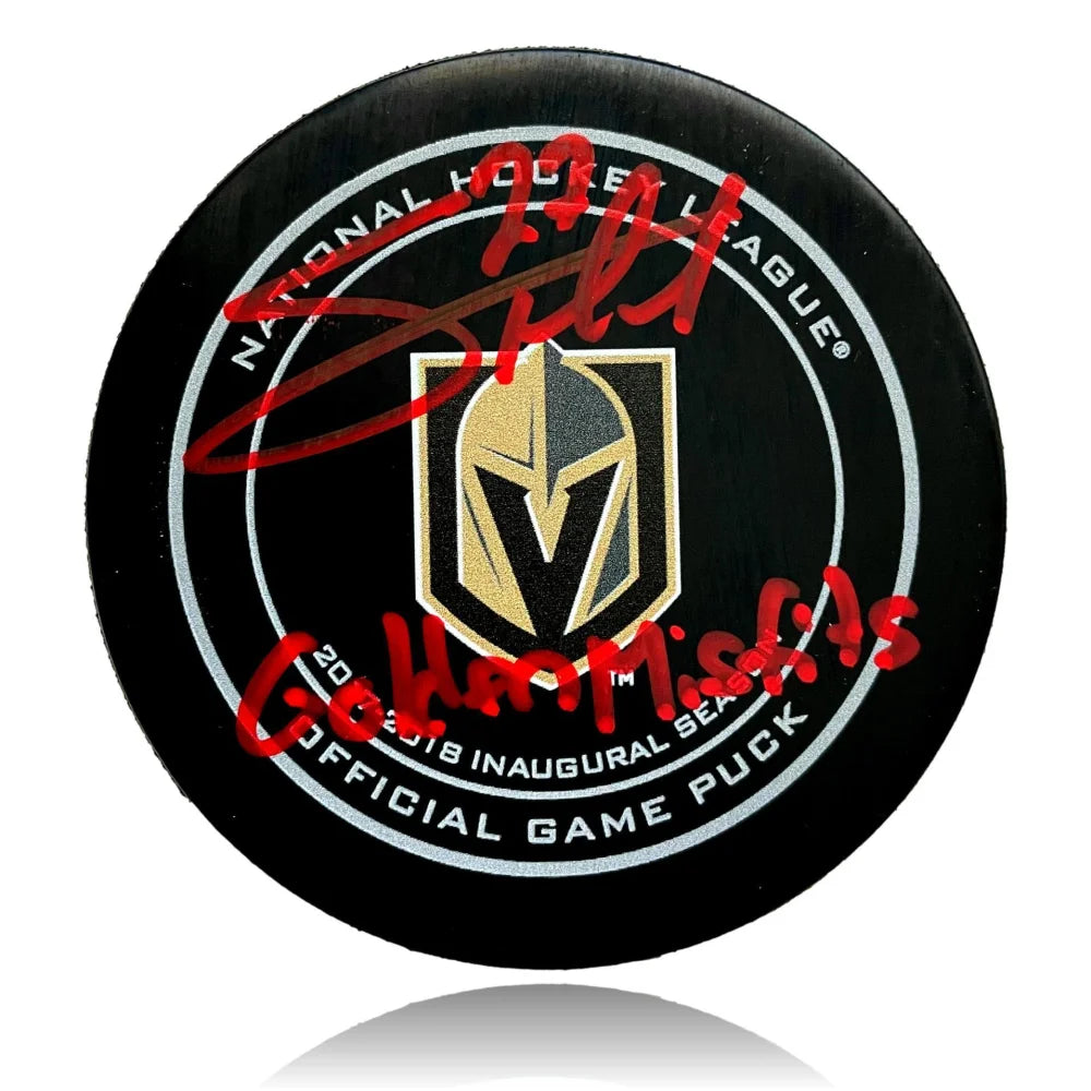 Shea Theodore Autographed Vegas Golden Knights Inaugural 1st Season Puck Inscribed ’Misfits’ COA