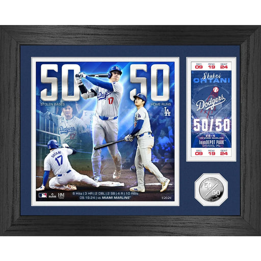 Shohei Ohtani Los Angeles Dodgers 50/50 Ticket Record Silver Coin Collage Framed 8x10 Photo