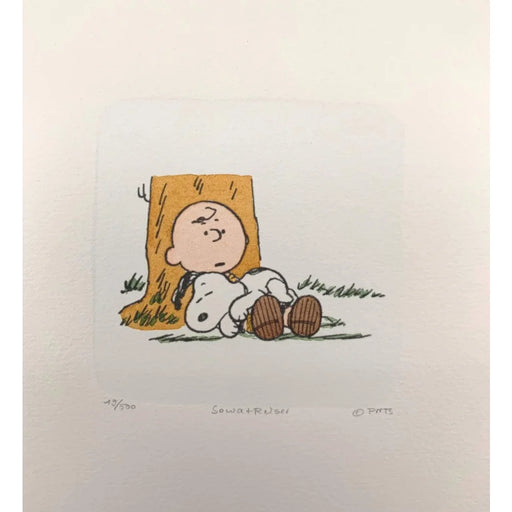 Snoopy & Charlie Brown Artwork Sowa Reiser #D/500 Hand Painted Schulz Peanuts Tree Stump