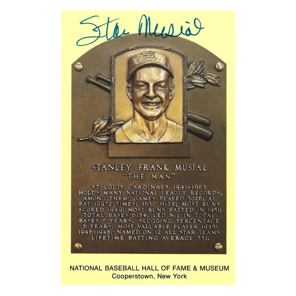 Stan Musial Signed HOF Plaque Postcard JSA COA St. Louis Cardinals Autograph