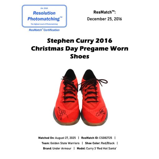 Stephen Curry Game Used Signed 2016 Christmas Day Under Armour Shoes JSA Photomatch COA Golden State Warriors