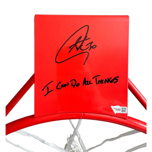 Stephen Curry Signed Basketball Rim Inscribed ’I Can Do All Things’ COA Autographed Golden State Warriors