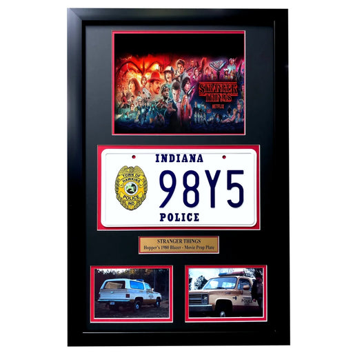 ’Stranger Things’ Hopper’s Blazer Movie Car License Plate Framed Memorabilia Collage