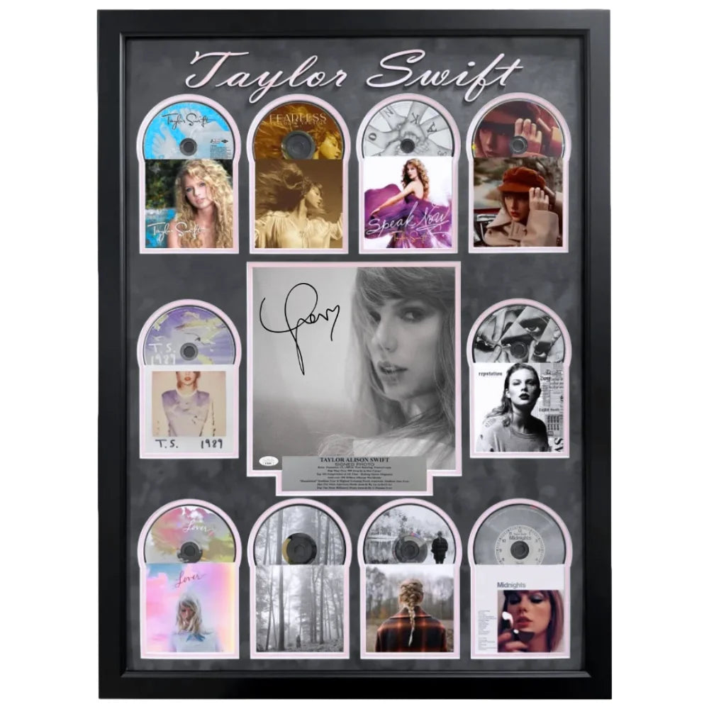 Taylor Swift CD Albums Framed Collage Autographed JSA Eras Tour Signed Merchandise 1989 Tortured Poets Department