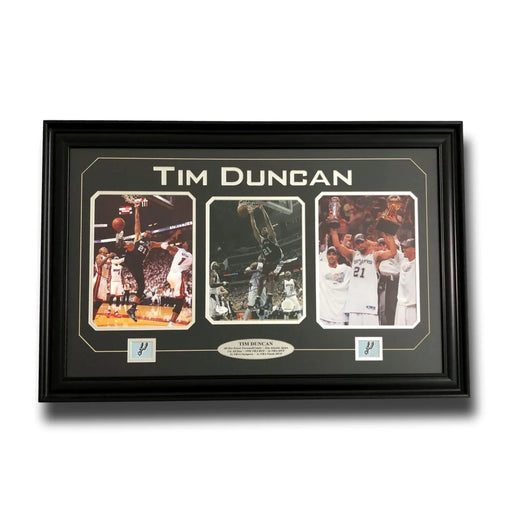 Tim Duncan Signed Triple 8X10 Framed Photo Collage JSA COA San Antonio Spurs Autograph