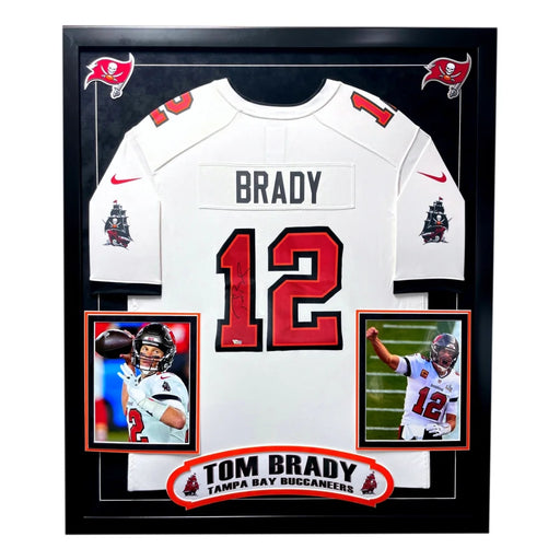 Tom Brady Autographed Tampa Bay Buccaneers Framed White Jersey COA Signed Memorabilia