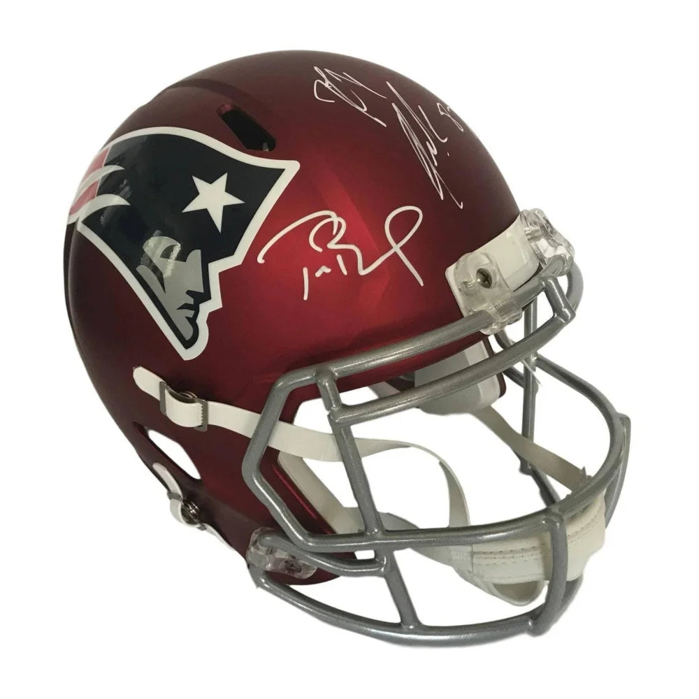 Tom Brady / Rob Gronkowski Dual Signed Patriots Red Blaze Helmet COA Tristar