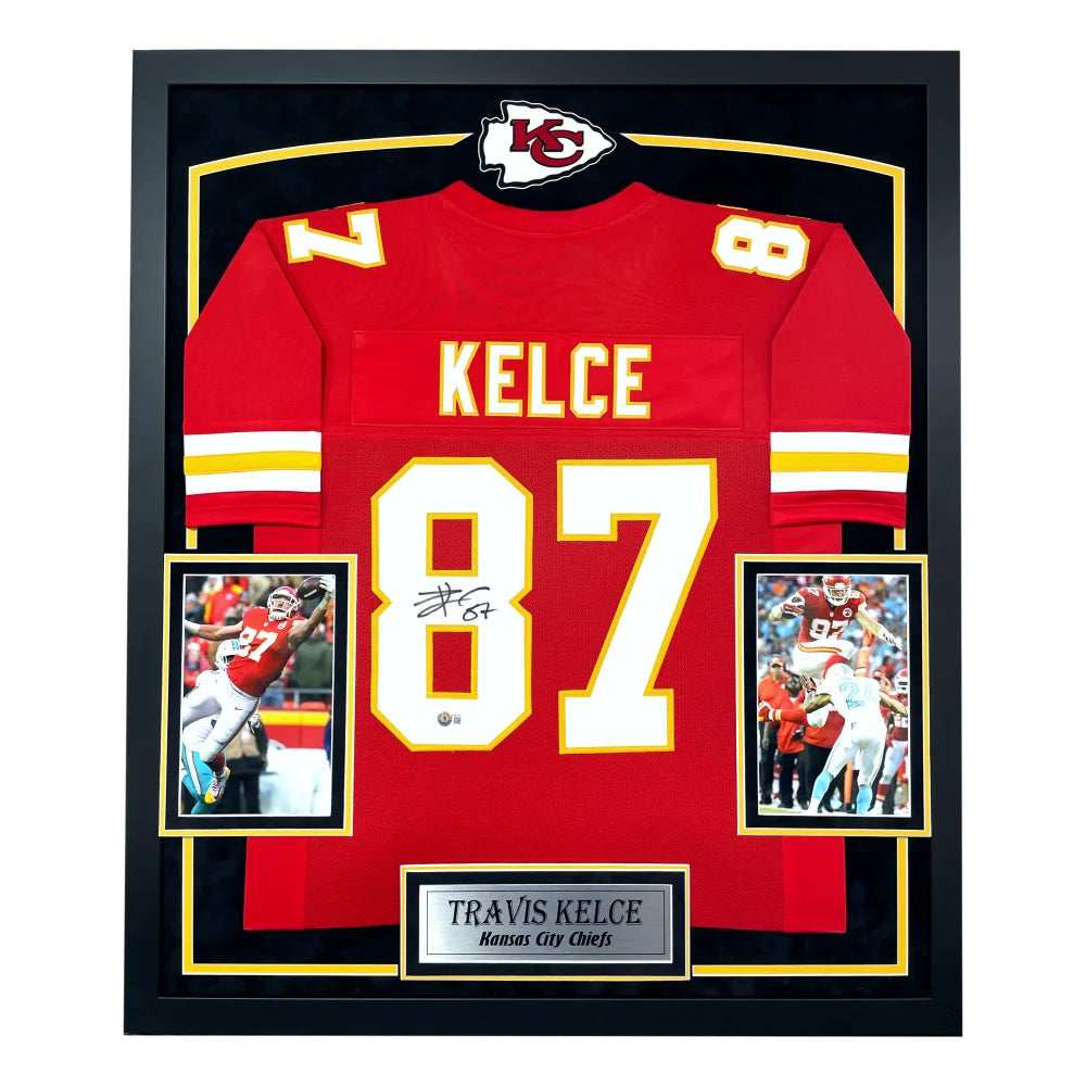Travis Kelce Autographed Kansas City Chiefs Jersey Framed BAS COA Signed  Red - Inscriptagraphs Memorabilia