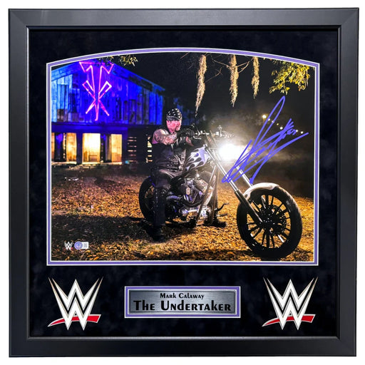 The Undertaker Autographed WWE Motorcycle 16x20 Photo Signed Framed BAS COA WWF