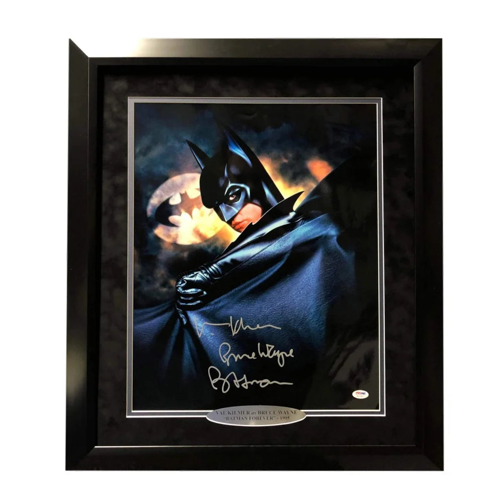 Val Kilmer Signed Framed Batman 16x20 Inscribed Bruce Wayne PSA/DNA COA Forever Autograph