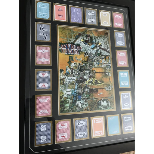 Vegas Throwback Cartoon Map W/ 20 Authentic Playing Cards Collage Framed #D/100 Vintage