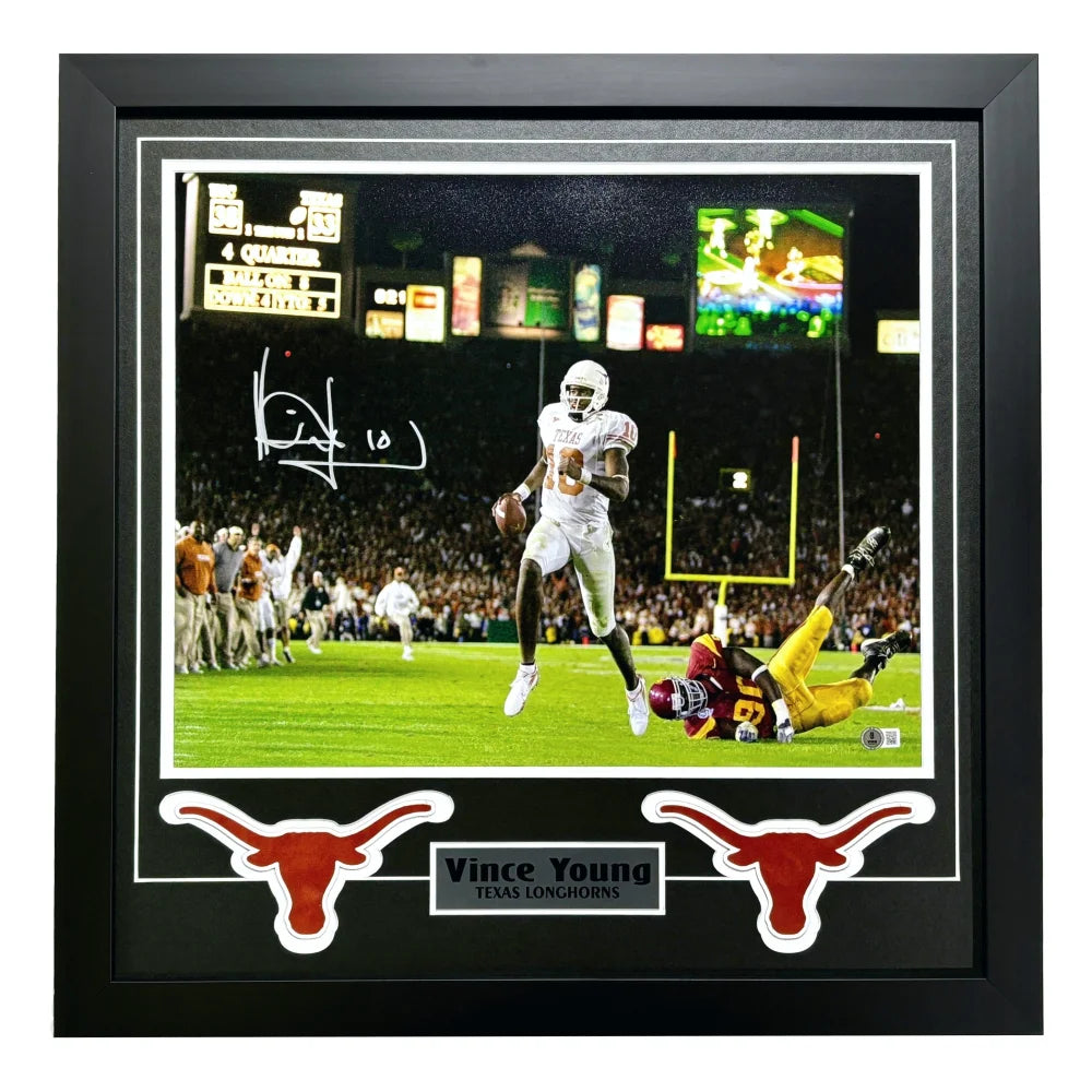 Vince Young Autographed Texas Longhorns 16x20 Photo Signed 2006 Framed Rose Bowl BAS