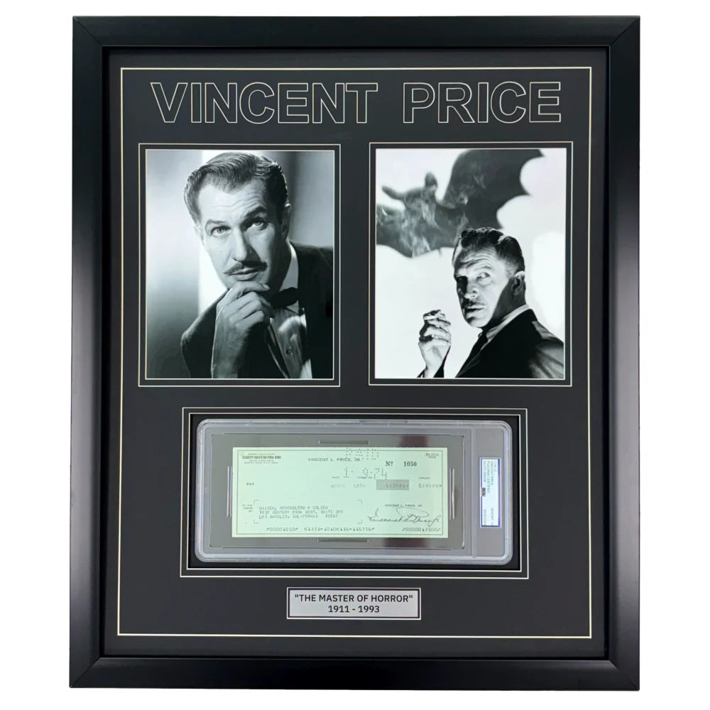 Vincent Price Autographed Framed Check PSA COA Hand Signed House of Wax