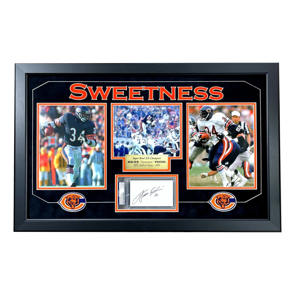 Walter Payton Autographed Cut Triple 8X10 Photo Collage Chicago Bears PSA/DNA Framed