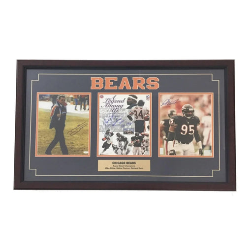 Walter Payton Mike Ditka Richard Dent Signed Triple 8X Photo Chicago Bears COA Schwartz