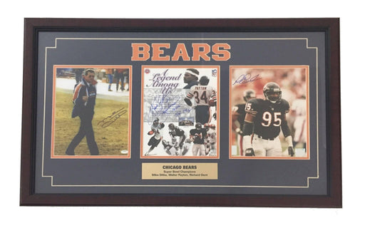 Walter Payton Mike Ditka Richard Dent Signed Triple 8X Photo Chicago Bears COA Schwartz