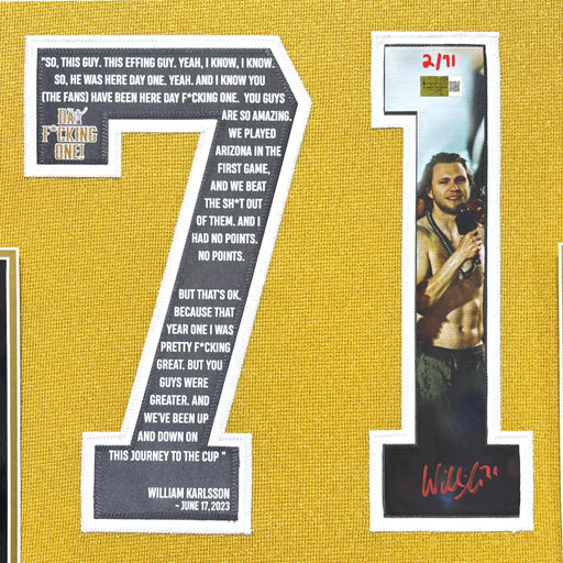 William Karlsson Signed Framed Vegas Golden Knights Stanley Cup Parade Speech Jersey #D/71 COA Autograph