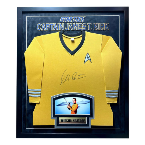 William Shatner Signed Star Trek Yellow Shirt Framed COA JSA Autograph James Kirk Spock