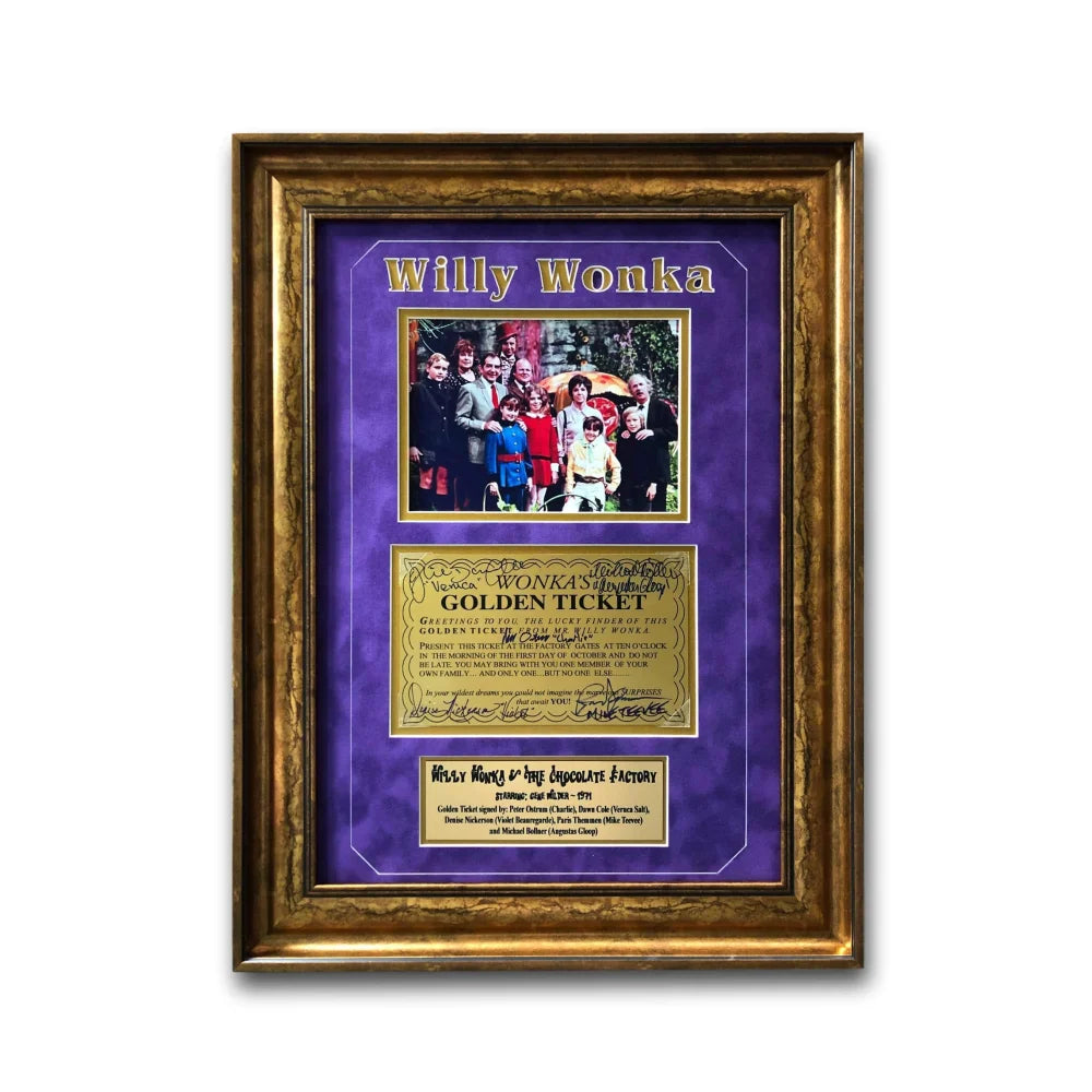 Willy Wonka All Kids x5 Signed Framed Golden Ticket JSA COA Autograph Movie Cast Wilder