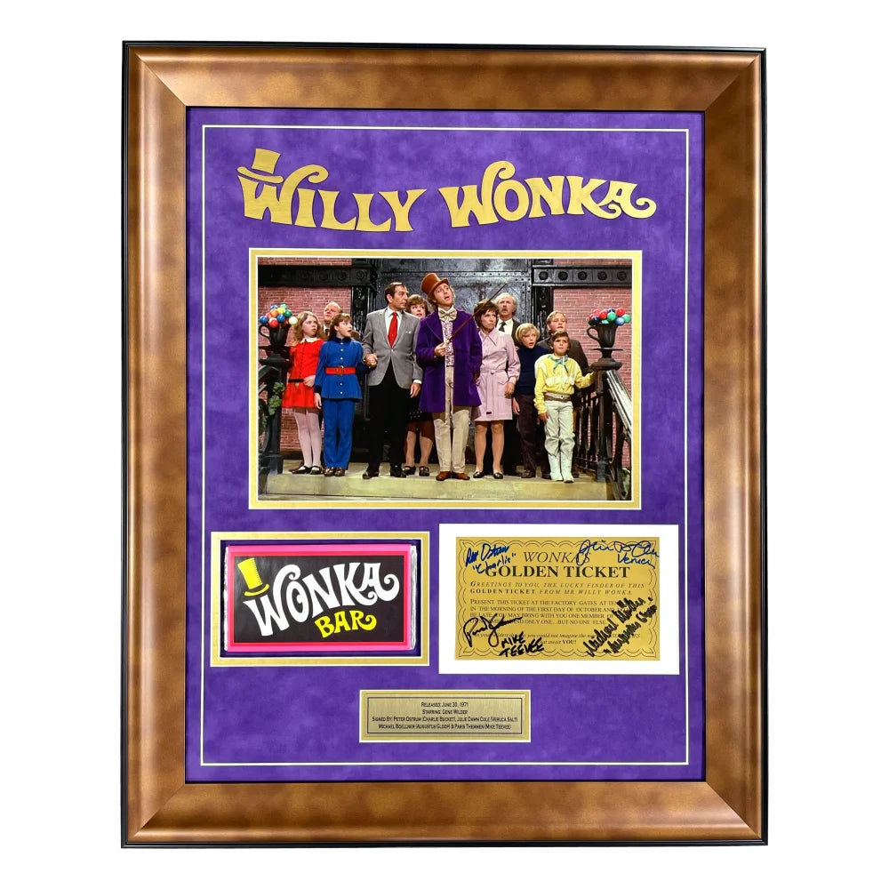 Willy Wonka Kids x4 Cast Autographed Framed Golden Ticket Bar JSA COA Signed Chocolate Factory