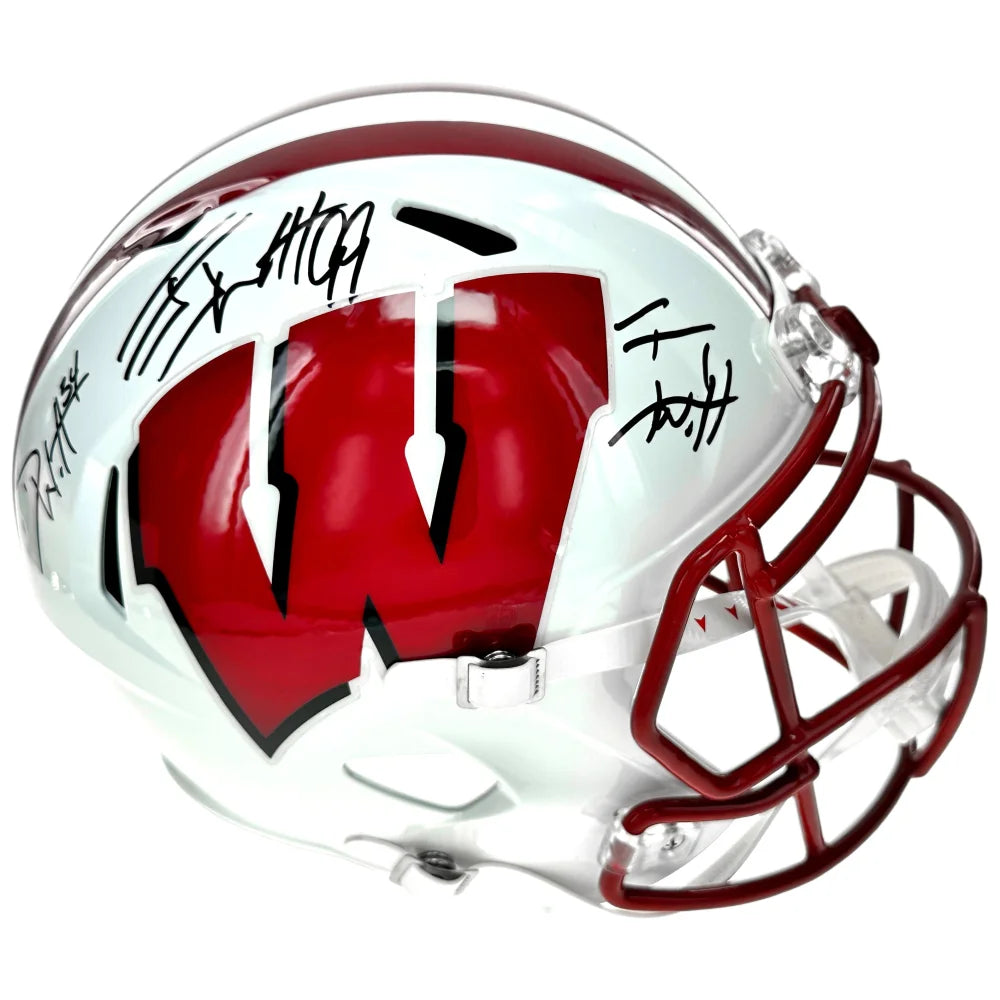 Wisconsin Badgers Jj Tj Derek Watt Brothers Signed Fs Helmet Bas Coa Autographed