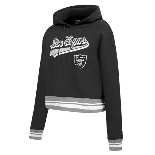 Women’s Pro Standard Las Vegas Raiders Black Script Tail Fleece Cropped Pullover Hoodie