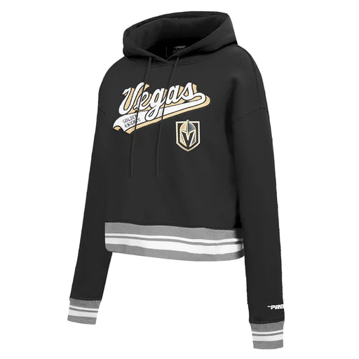 Women’s Pro Standard Vegas Golden Knights Black Script Tail Fleece Cropped Pullover Hoodie