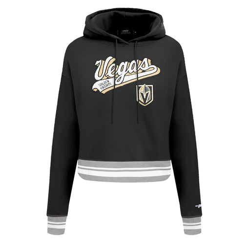 Women’s Pro Standard Vegas Golden Knights Black Script Tail Fleece Cropped Pullover Hoodie