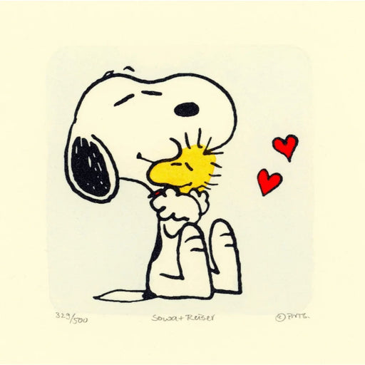 Woodstock & Snoopy Peanuts Sowa Reiser #D/500 Hand Painted Cartoon Etching Art Heart