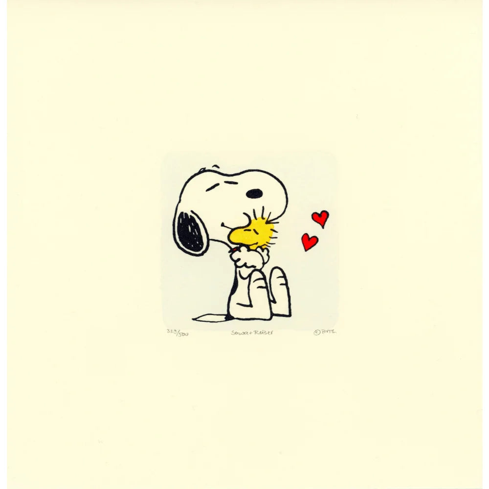 Woodstock & Snoopy Peanuts Sowa Reiser #D/500 Hand Painted Cartoon Etching Art Heart