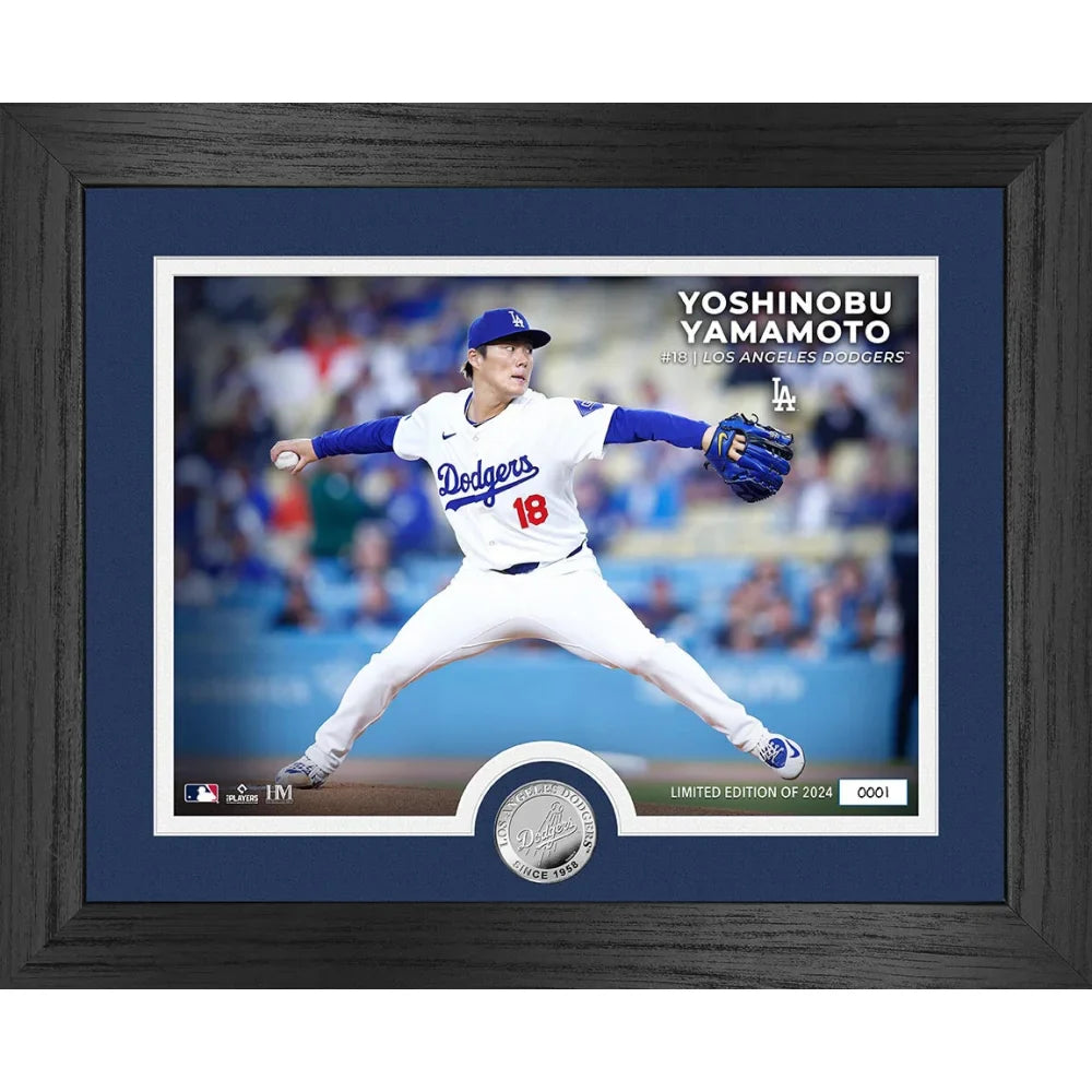 Yoshinobu Yamamoto Los Angeles Dodgers 8x Photo Silver Coin Collage Framed