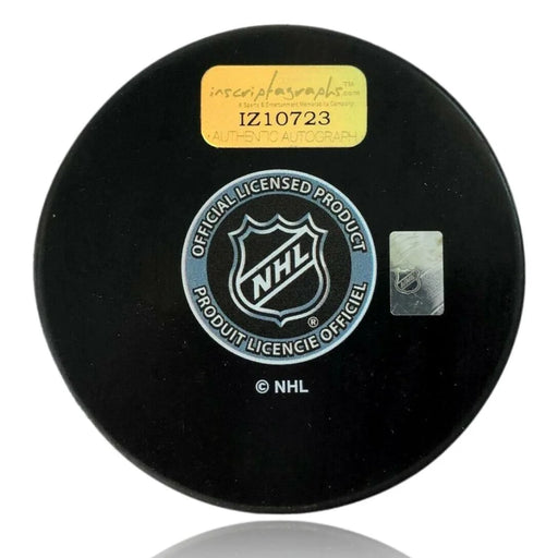 Zach Whitecloud Autographed Vegas Golden Knights Logo Puck COA Inscriptagraphs